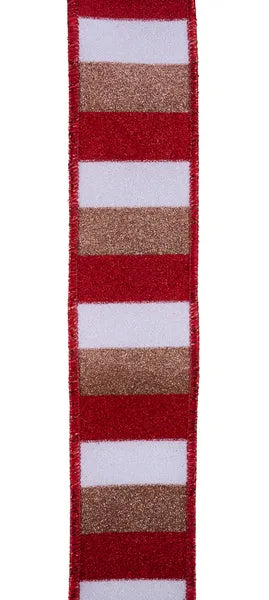 1.5"X10YD HORIZONTAL GLITTER STRIPES WHITE/RED/NATURAL