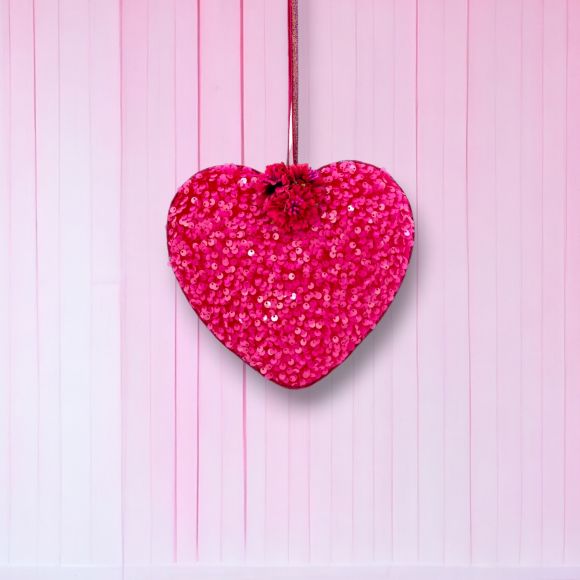 8" Pink Cupid's Valentine Sequin Heart Ornament