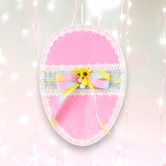 Cotton Candy Land Rainbow Hanging Shaped Egg With Trim And Bow