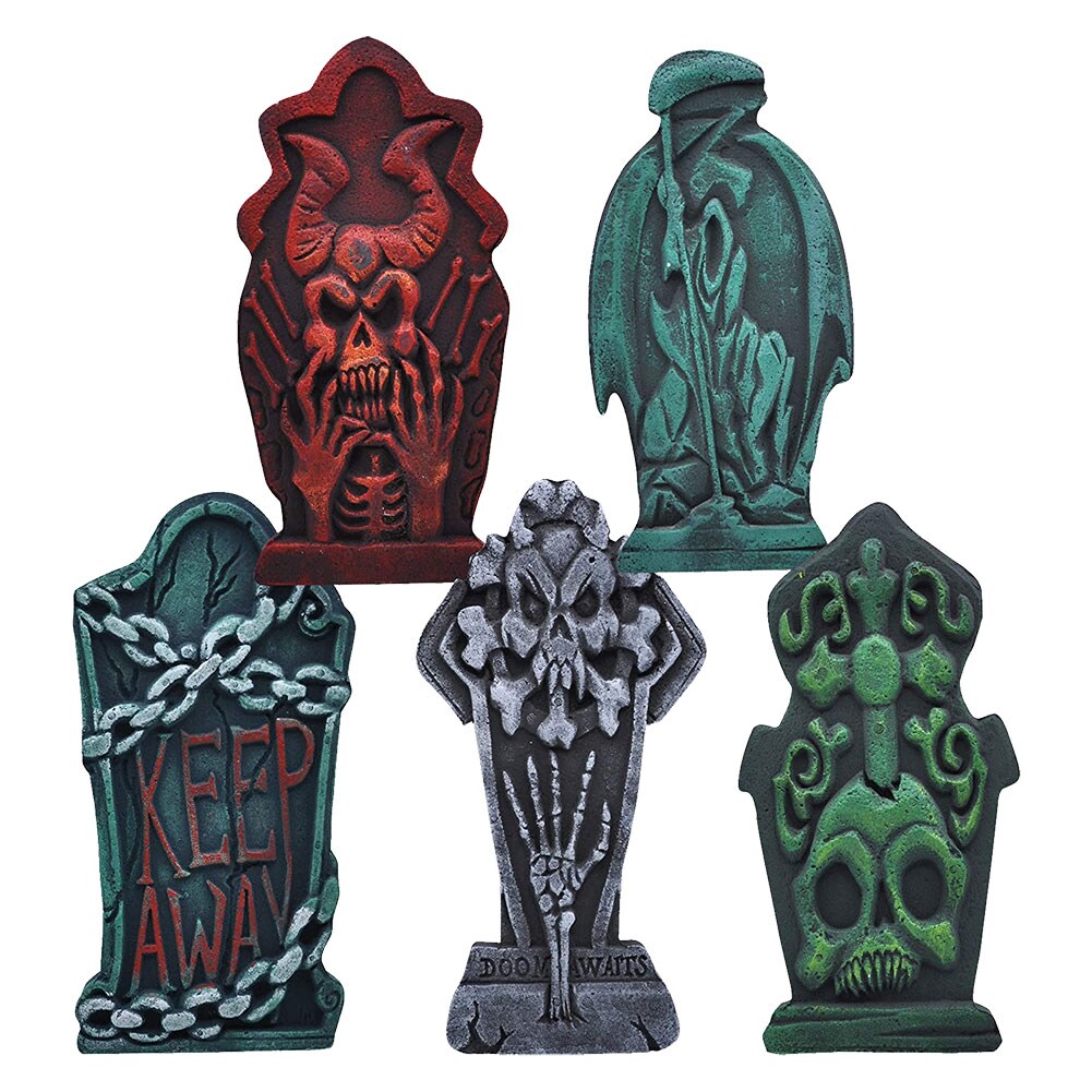 SET OF 5 - Tombstones with Metal Stake/Stand - 17"