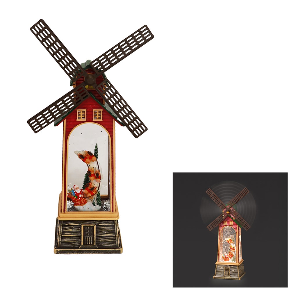 12" Lighted Musical Swirl Windmill Santa