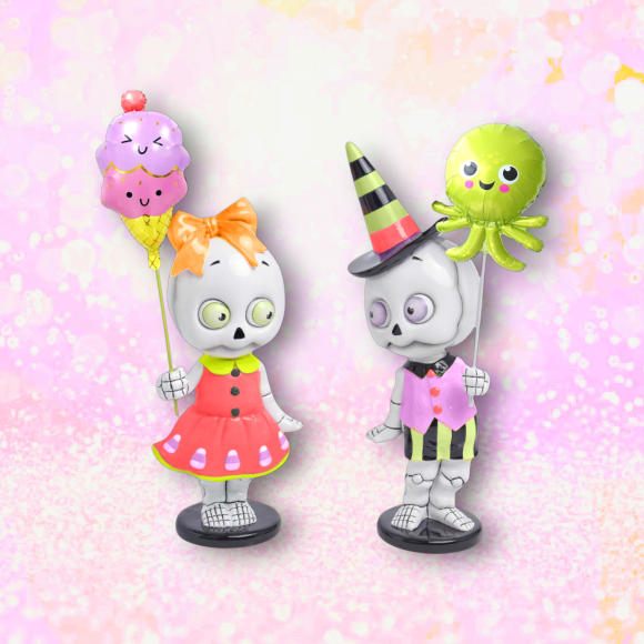13.5" Skeleton Summerween Kids with Balloons