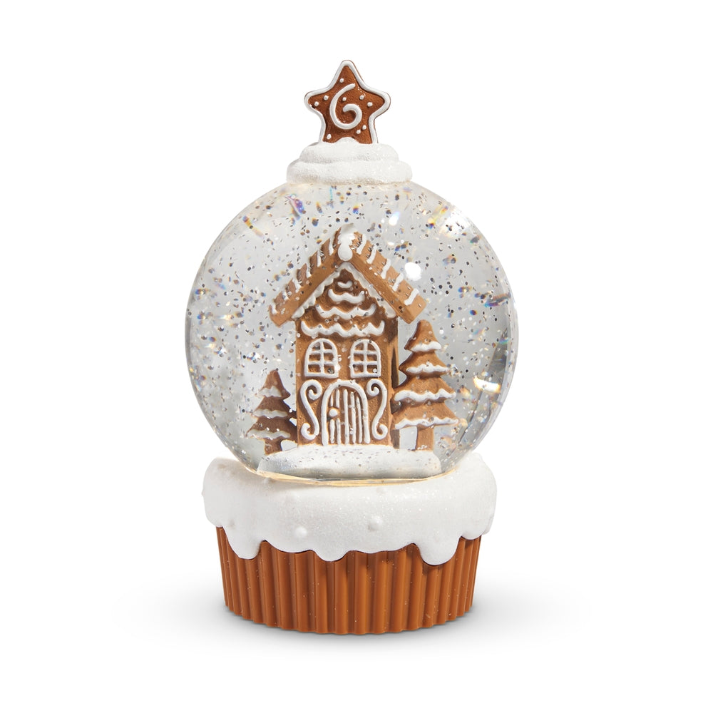 7.75" Lighted Gingerbread Village Cupcake with Swirling Glitter