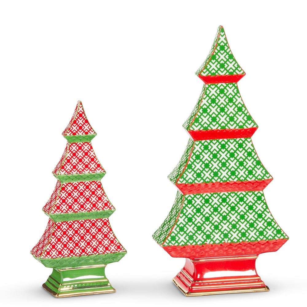 Christmas Carousel Collection - 12.25" Geo Pattern Tabletop Trees - SET OF 2