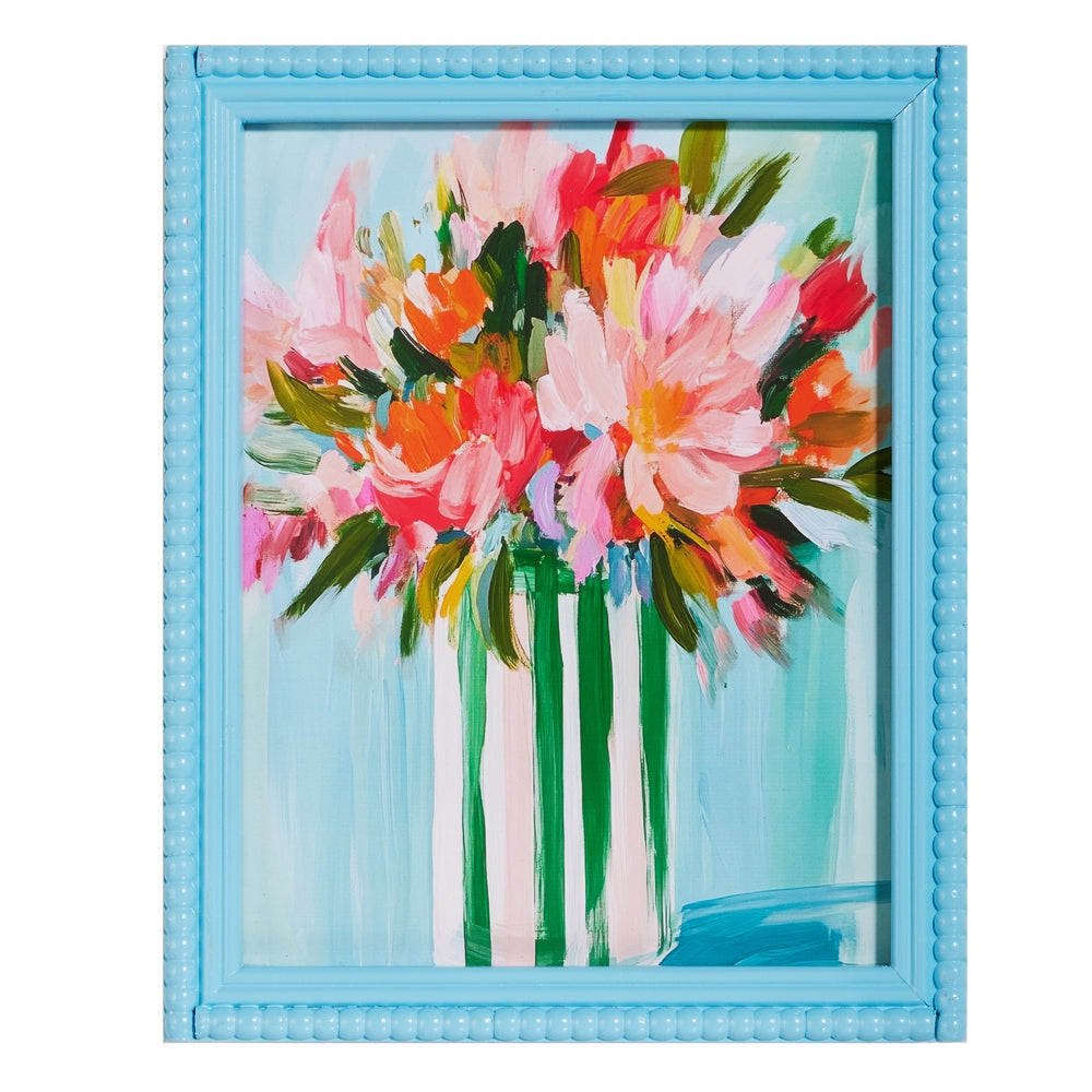 13.75" Blue Floral Haze Beaded Framed Print