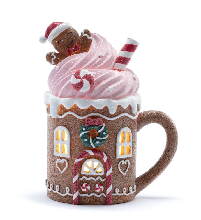 8" LED Gingerbread House Mug