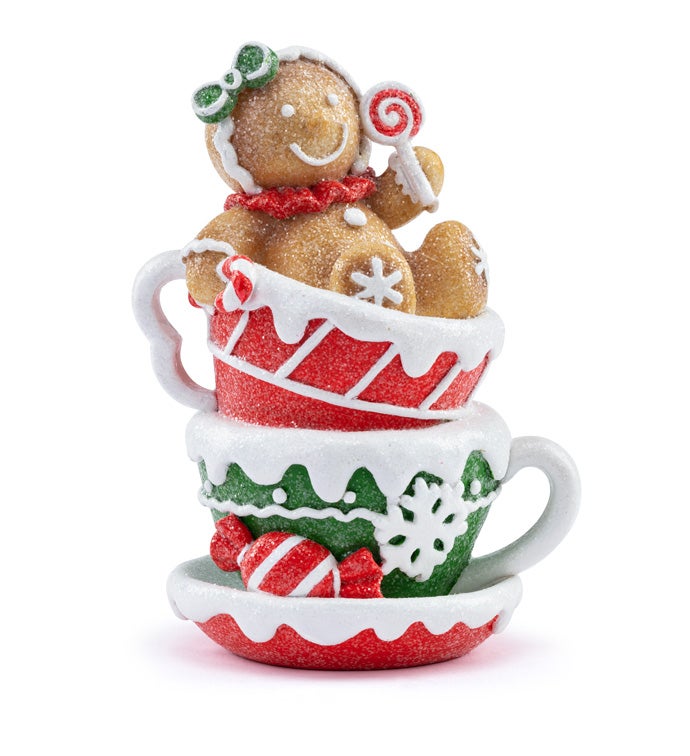 7.5" Gingerbread Man in 2-Tea Cups