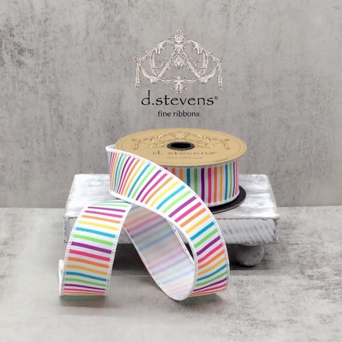 1.5" x 10yds linen bright colorful stripes, pink orange yellow