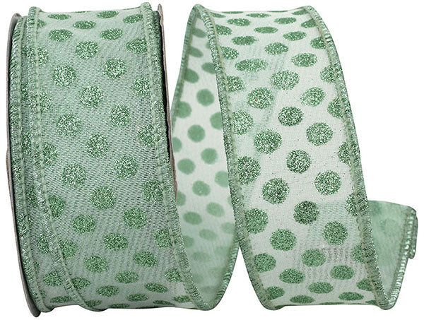 1.5" x 10 Yards MESH DELUXE GLITTER DOTS WIRED EDGE aqua