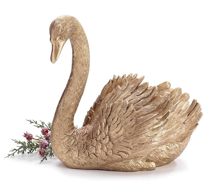 Royal Court Collection - 17.25"H RESIN GOLD SWAN PLANTER