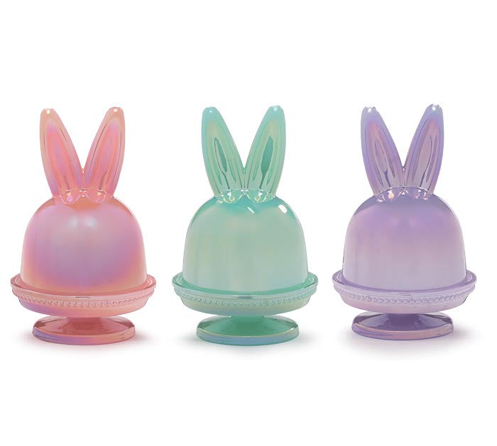 7.25" PEARLIZED BUNNY EAR GLASS CUPCAKE STAND DOME