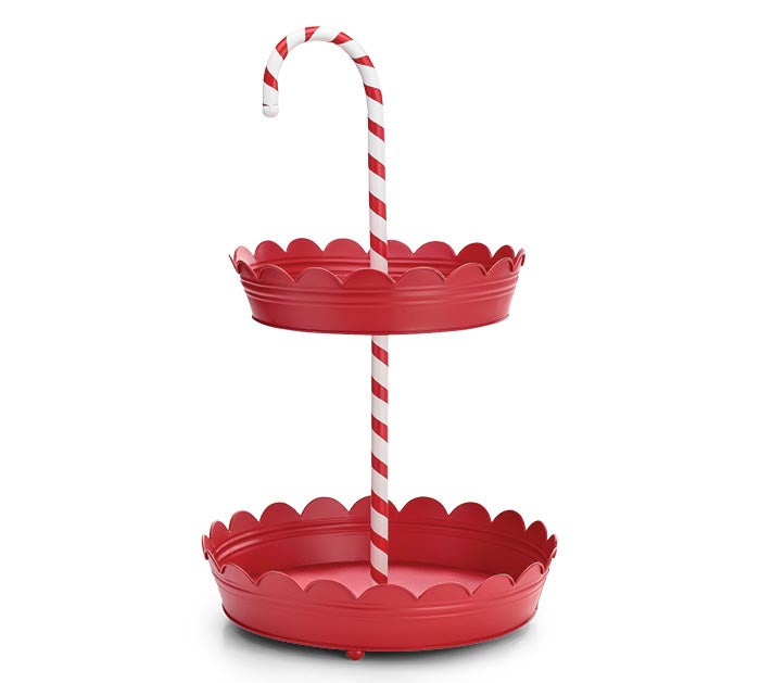Santa's Sweet Shoppe Collection - 25" TIN CANDY CANE TIERED TRAY