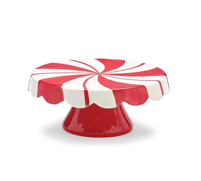 Santa's Sweet Shoppe Collection 8.75" CERAMIC PEPPERMINT SWIRL CAKE PLATE