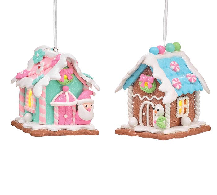 GINGERBREAD SHAPE HOUSE ORNAMENTS - SET OF 2