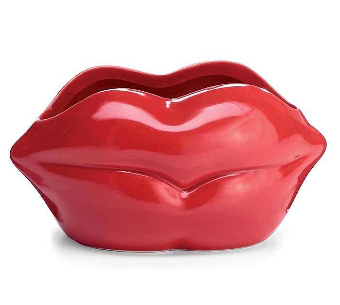 3" x 6" RED LIP SHAPE CERAMIC VASE