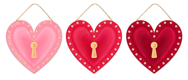 SET OF 3 Cupid's Valentine 6" Heart Lock Heart Signs