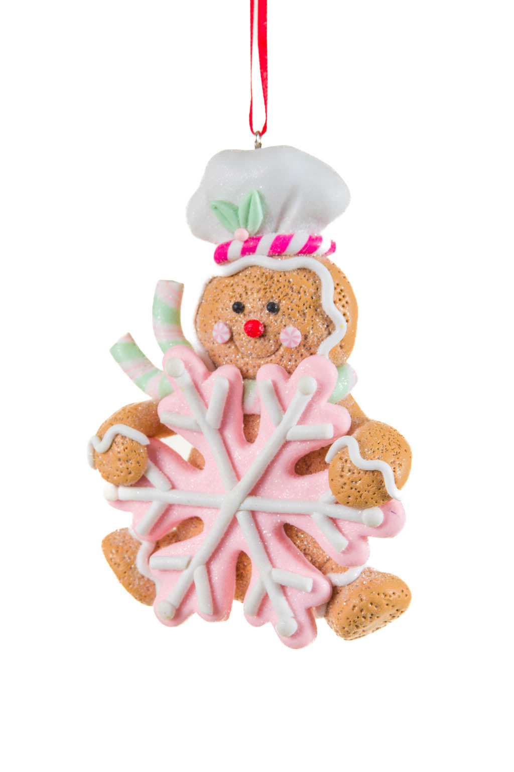 5" Gingerbread Ornament with Pink Snowflake Ornament