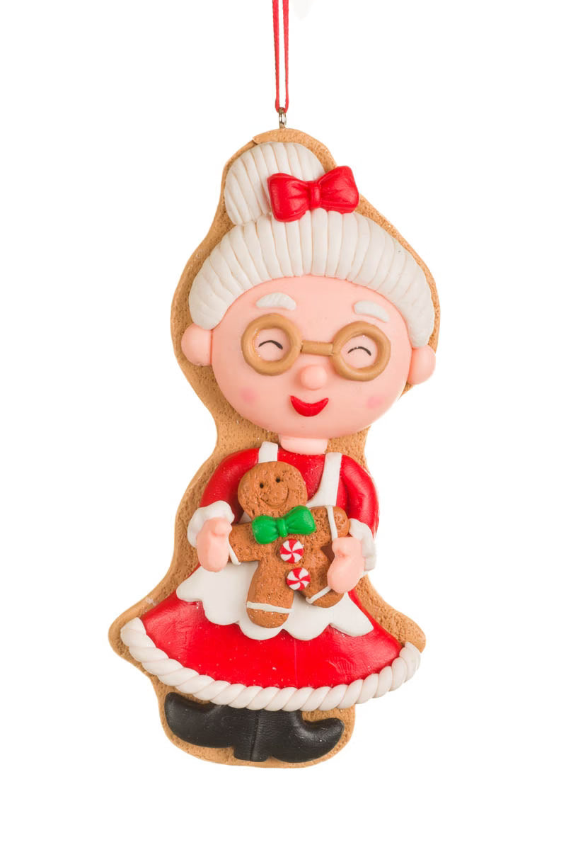 5.25" Red Mrs. Claus With Gingerbread Man Ornament