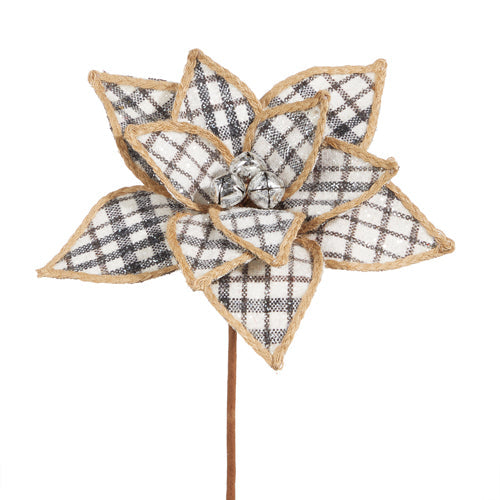 *SB* 15" Black and White Checkered Poinsettia Stem