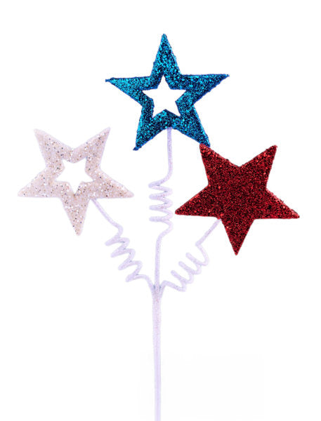 11.5"L GLITTER STAR PICK W/CURLY WIRE RED/WHITE/BLUE