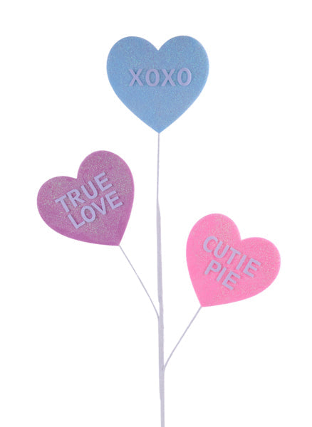 27.5"L GLITTER CANDY HEART SPRAY LIGHT BLUE/LAV/PINK