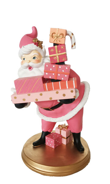 Pink Christmas 14" Pink Retro Santa With Gifts
