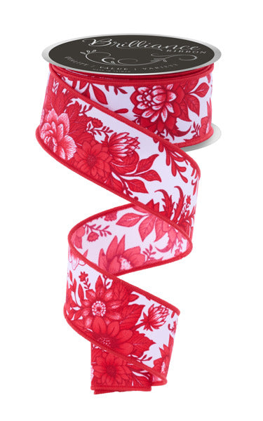 1.5"X10YD CHINOISERIE FLORALS WHITE/MULTI RED