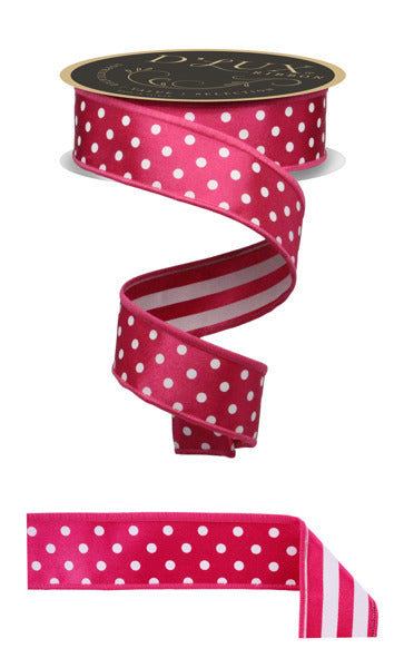 1.5"X10YD POLKA DOT/STRIPE/FUSED HOT PINK/WHITE