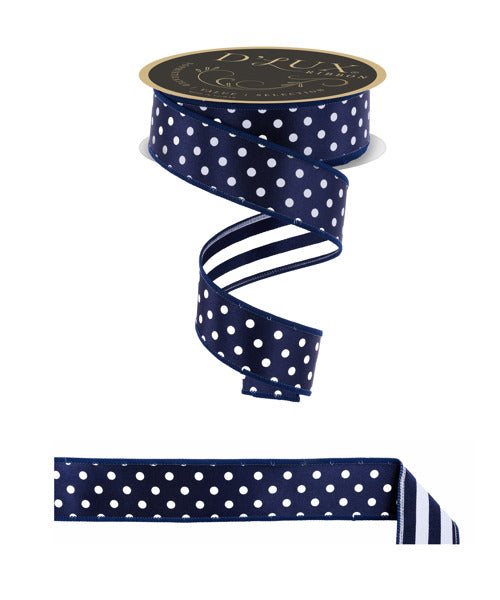 1.5"X10YD POLKA DOT/STRIPE/FUSED NAVY BLUE/WHITE