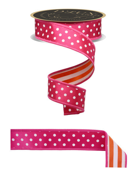 1.5"X10YD POLKA DOT/STRIPE/FUSED HOT PINK/WHITE/ORANGE