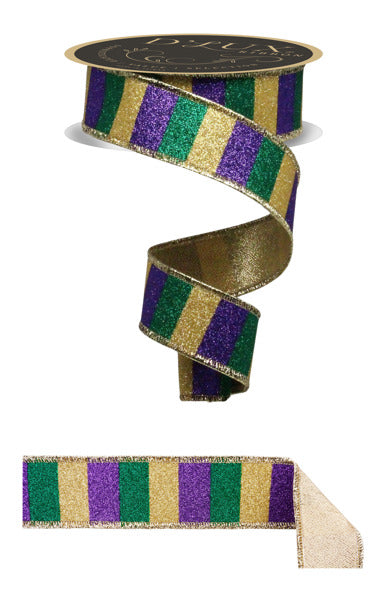 1.5"X10YD GLITTER STRIPE/FUSED MARDI GRAS