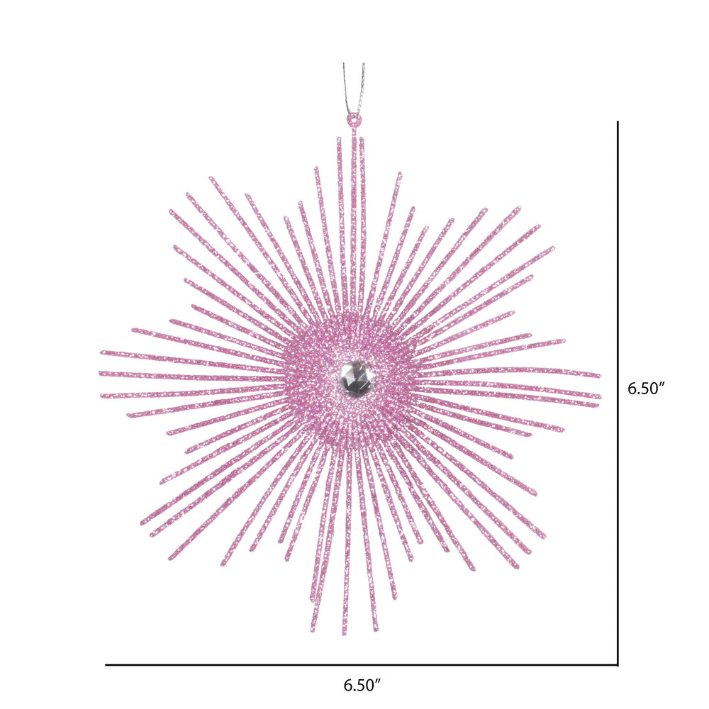 6.5" Pink Snowflake Burst Glitter Christmas Ornament