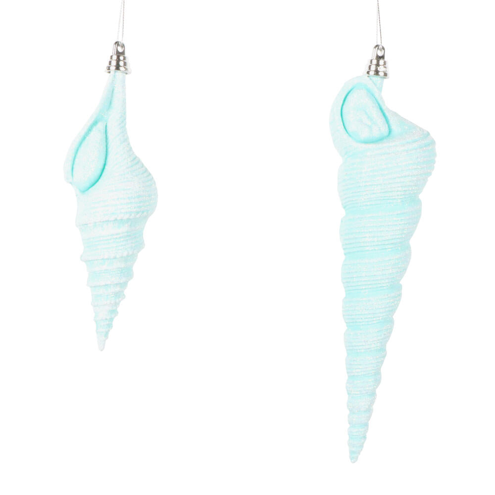 Santa's Sweet Shoppe Collection 9" Seafoam Green Conical Shell Ornament - SET OF 2