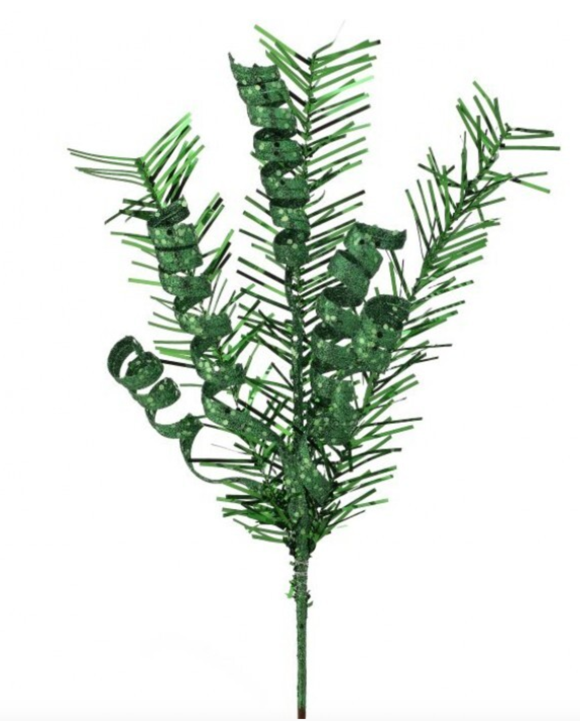 21" TINSEL/CURLY Q GLITTER SPRAY GRN