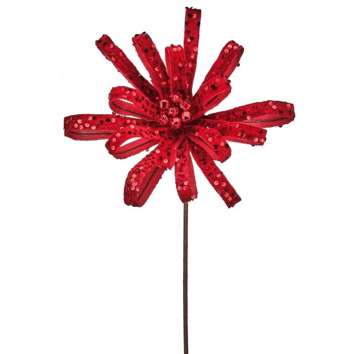 22" RED SEQUIN LOOP FLOWER STEM
