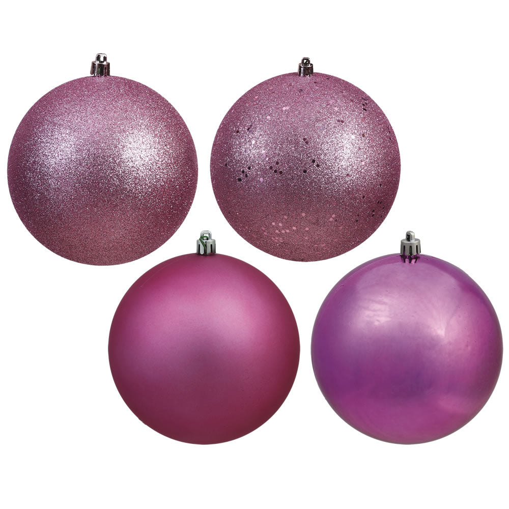 1" Mauve 4-Finish Plastic Ball Ornament Assortment, 2 Boxes of 18