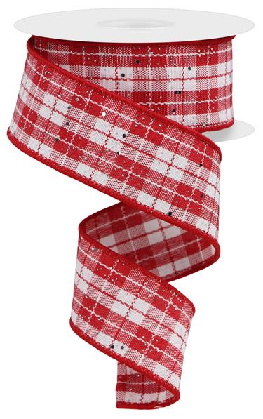 1.5"X10YD CHECK W/HEX GLITTER RED/WHITE/SILVER