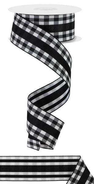 1.5"X10YD MINI GINGHAM W/CENTER STRIPE BLACK/WHITE