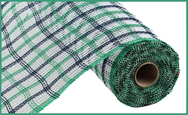 10.25"X10YD FAUX JUTE CHECK MESH WHITE/EMERALD/NAVY