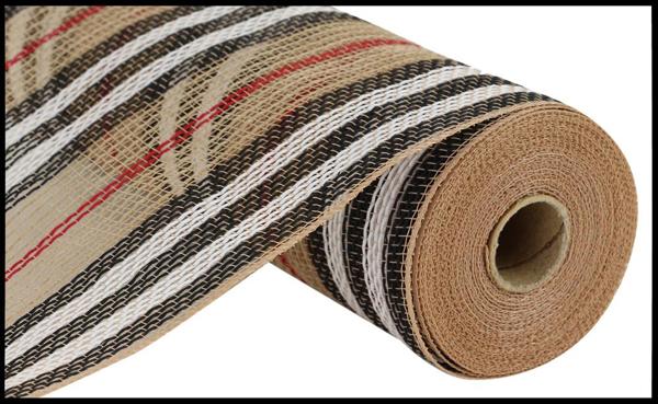 10.25"X10YD JUTE STRIPE MESH NATURAL/BLACK/WHITE/RED
