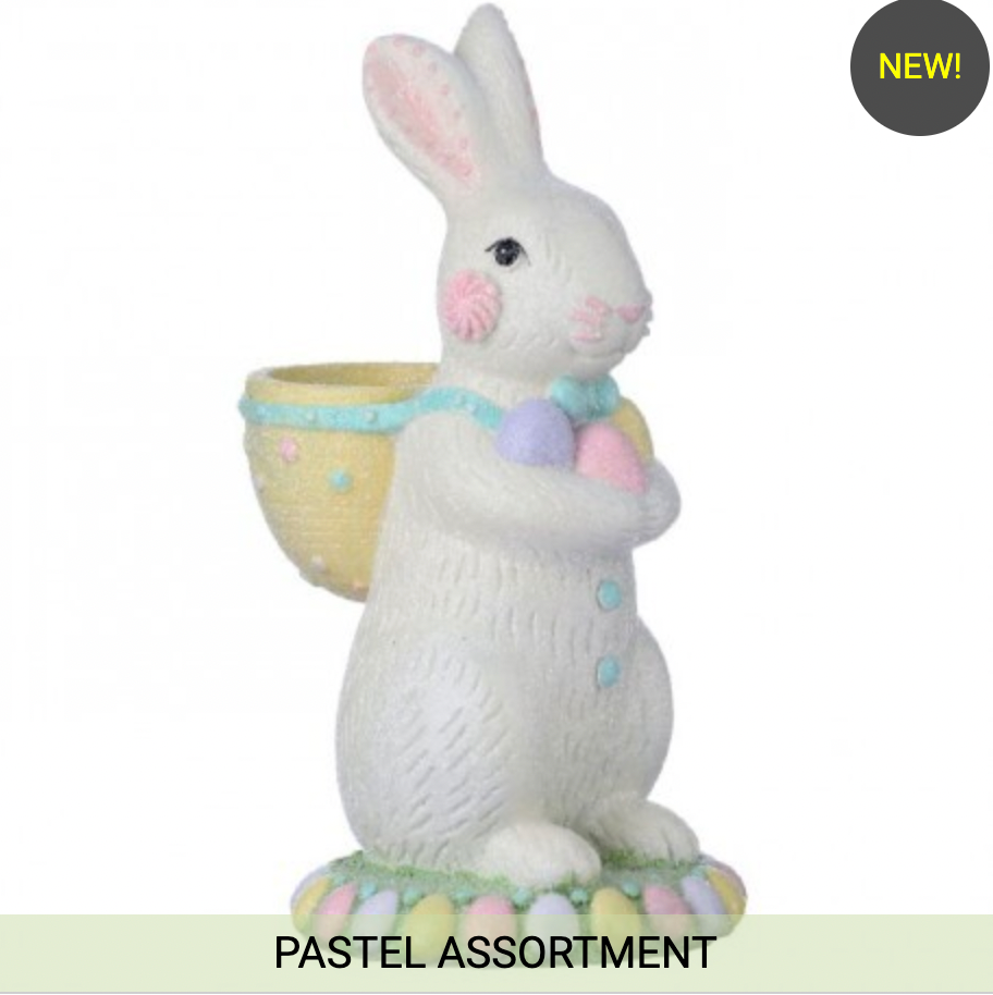 9" RESIN SUGARED BUNNY W/ BASKET