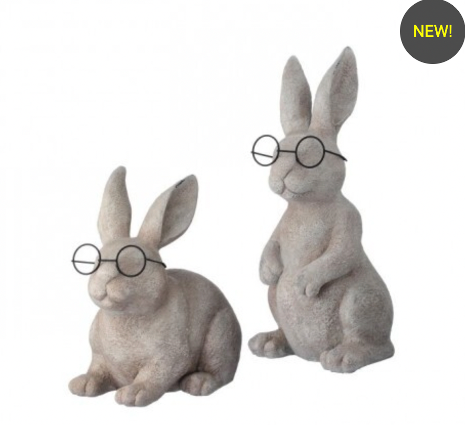 11.5-15.5" RESIN BUNNY WITH GLASSES / OUTDOOR - SET OF 2