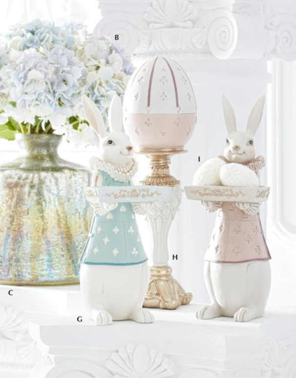 14.5" Pastel & Gold Resin Royal Jester Easter Bunnies with Tray - SET OF 2