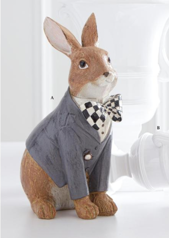 10" Resin Sitting Bunny with Harlequin Bow Tie