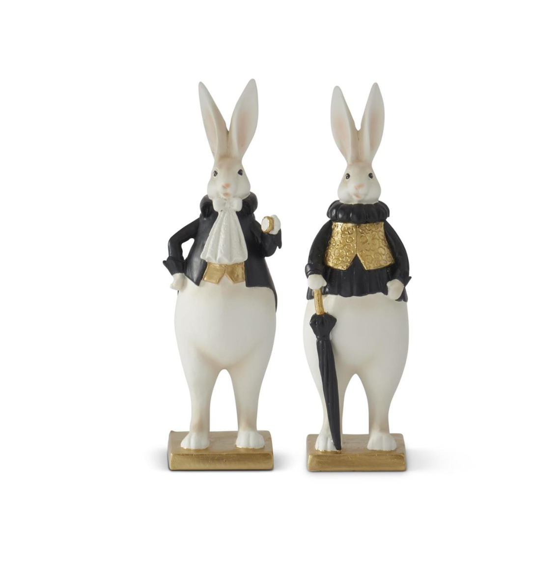 10" Resin Royal Black White & Gold Easter Bunnies - SET OF 2