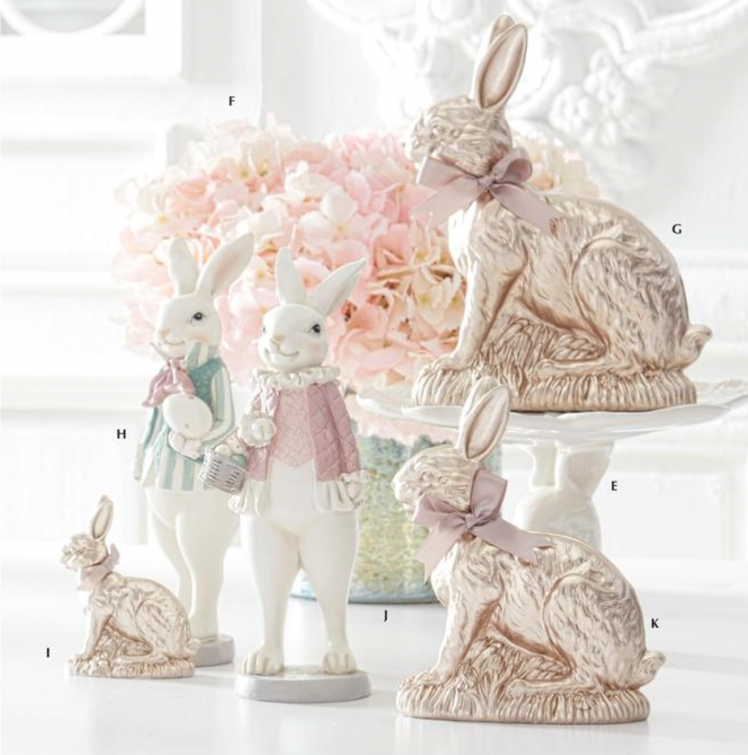 10" Resin Royal Pastel Pink & Green Resin Easter Bunnies - SET OF 2