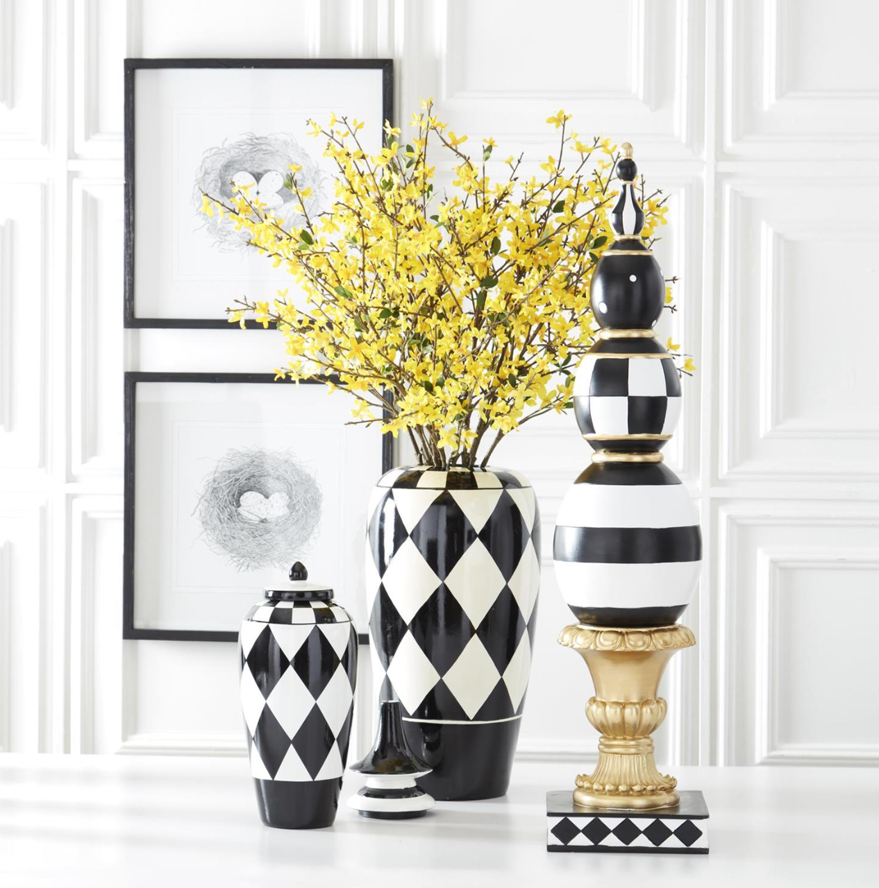 40" Resin Royal Gold Black & White Easter Egg Finial