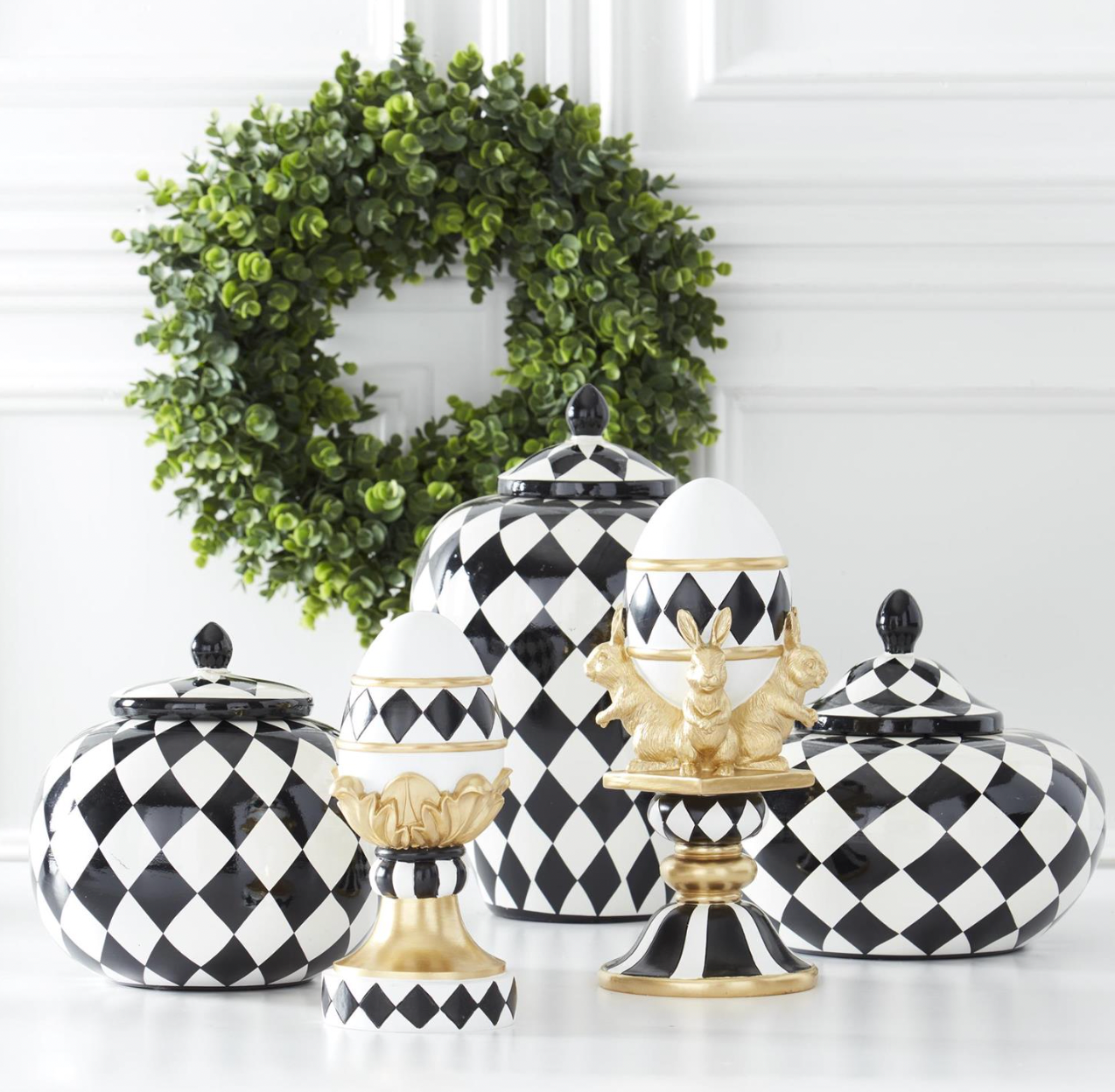 9" White Gold & Black Royal Easter Egg on Pedestal