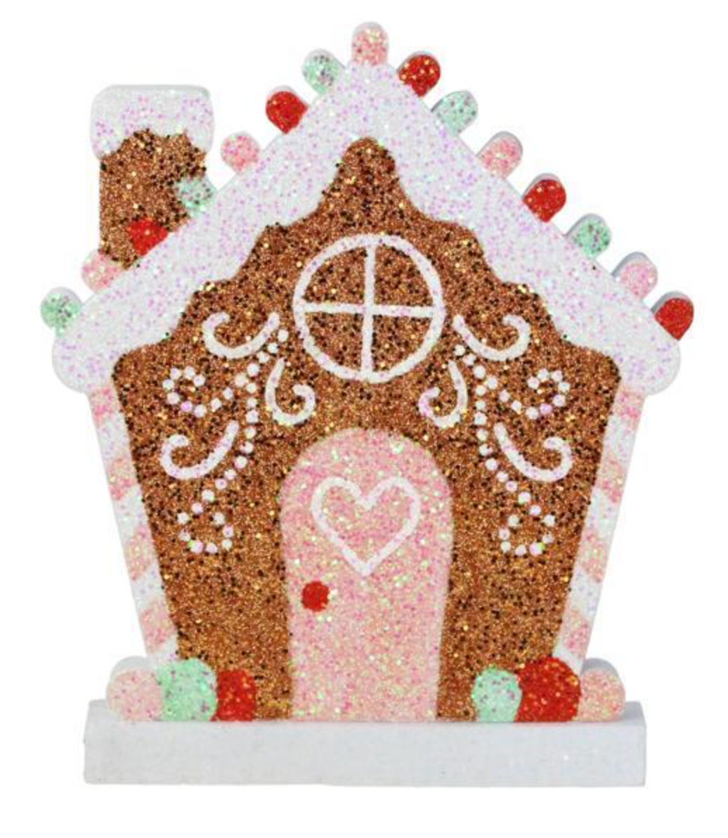 Santa's Sweet Shoppe Collection 8.75" WHITE, PINK, RED AND MINT GINGERBREAD HOUSE SHELF SITTER