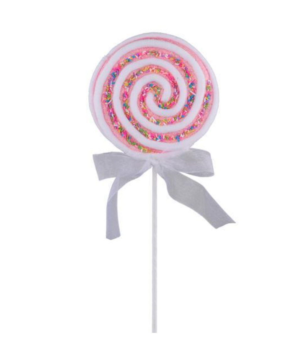 Santa's Sweet Shoppe Collection 14"L SPRINKLE PEPPERMINT SWIRL PICK LIGHT PINK
